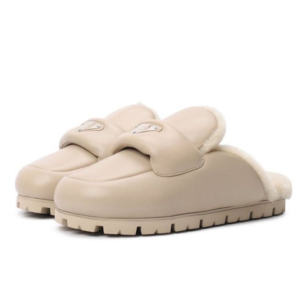 PRADA Soft Padded Nappa Leather Shearling Mules Rare Beige 40.5 - Picture 1 of 8